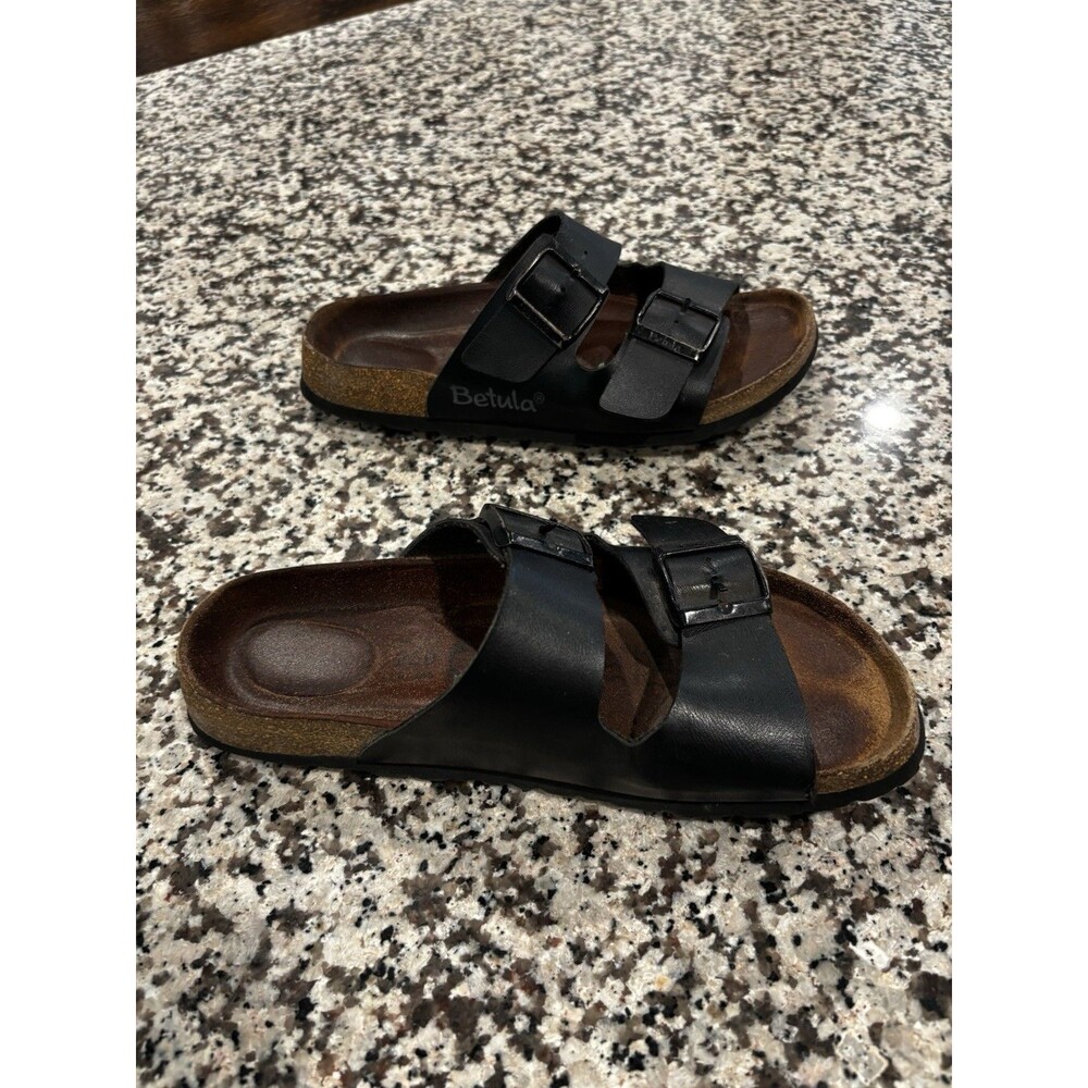 Birkenstock Betula Black Leather Two Strap Sandals Men 6 Women 8 Eur 39 - Picture 4 of 7